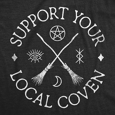 Womens Support Your Local Coven T Shirt Funny Spooky Halloween Witch Tee for Ladies
