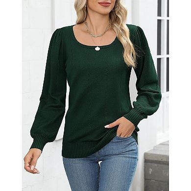 Zeagoo Women's Casual Cute Lightweight Puff Sleeve Cozy Crochet Knit Pullover Sweater Tops