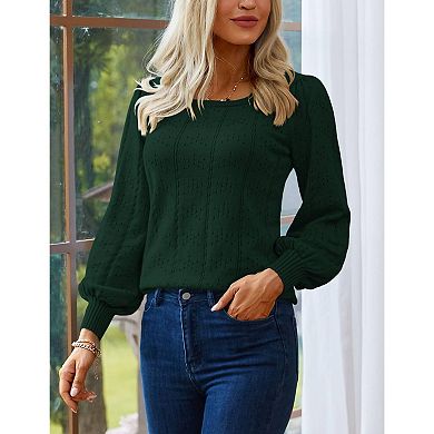 Zeagoo Women's Casual Cute Lightweight Puff Sleeve Cozy Crochet Knit Pullover Sweater Tops