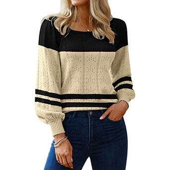 Zeagoo Women's Casual Cute Lightweight Puff Sleeve Cozy Crochet Knit Pullover Sweater Tops