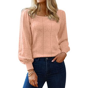 Zeagoo Women's Casual Cute Lightweight Puff Sleeve Cozy Crochet Knit Pullover Sweater Tops