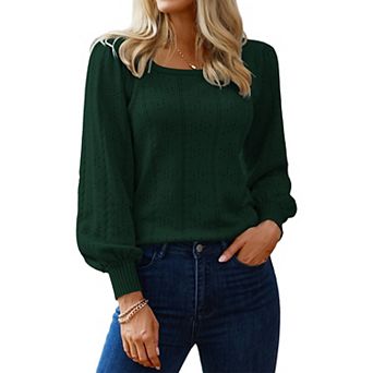 Zeagoo Women's Casual Cute Lightweight Puff Sleeve Cozy Crochet Knit Pullover Sweater Tops