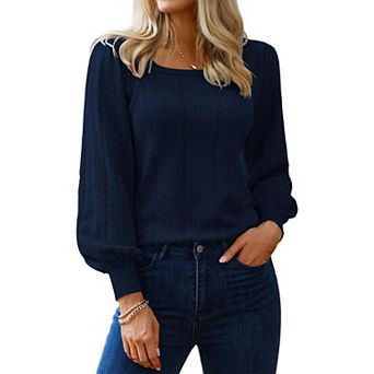 Zeagoo Women's Casual Cute Lightweight Puff Sleeve Cozy Crochet Knit Pullover Sweater Tops