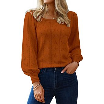 Zeagoo Women's Casual Cute Lightweight Puff Sleeve Cozy Crochet Knit Pullover Sweater Tops