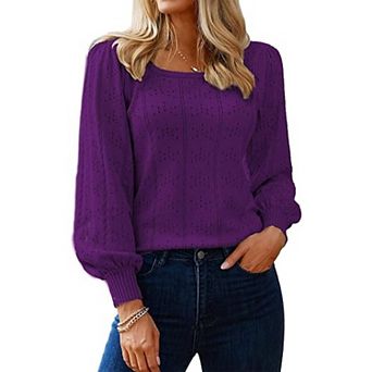 Zeagoo Women's Casual Cute Lightweight Puff Sleeve Cozy Crochet Knit Pullover Sweater Tops
