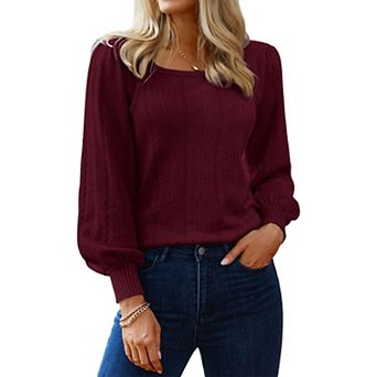 Zeagoo Women's Casual Cute Lightweight Puff Sleeve Cozy Crochet Knit Pullover Sweater Tops