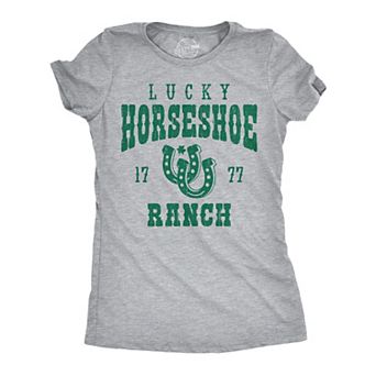 Womens Funny T Shirts Lucky Horseshoe Ranch Sarcastic St Patricks Day Tee For Ladies
