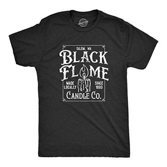 Mens Black Flame Candle Co T Shirt Funny Spooky Halloween Candles Company Tee for Guys