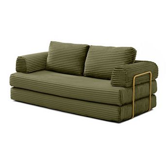 Merax Convertible Sofa Bed, Folding Floor Couch Corduroy Fold Out Couch Bed Futon Sleeper Mattress