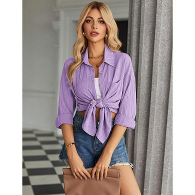 Zeagoo Women's Business Casual Button Down Tops Textured Collared Work Blouses with Pockets