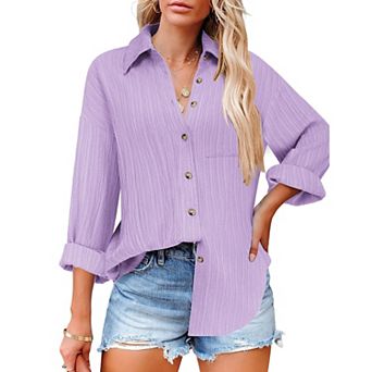 Zeagoo Women's Business Casual Button Down Tops Textured Collared Work Blouses with Pockets
