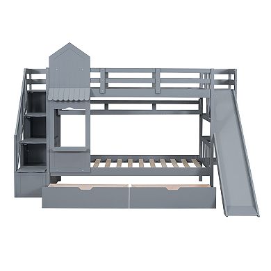 Merax Bunk Bed with 2 Drawers 3 Shelves and Slide