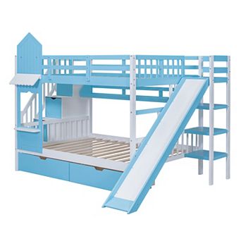 Merax Bunk Bed with 2 Drawers 3 Shelves and Slide