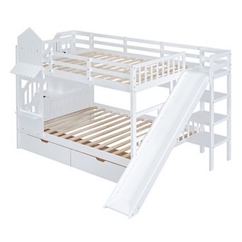 Merax Bunk Bed with 2 Drawers 3 Shelves and Slide