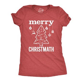 Womens Merry Christmath T Shirt Funny Christmas Tree Holiday Math Graphic Tee