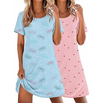 Ekouaer Womens Pajama Set Sleepshirt Short Sleeve Night Shirts Soft Sleep Dress