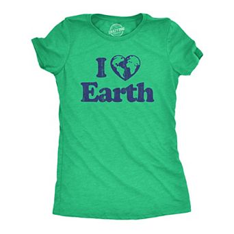 Womens I Heart Earth T Shirt Funny Cool Earth Day Nature Lovers Novelty Tee for Ladies