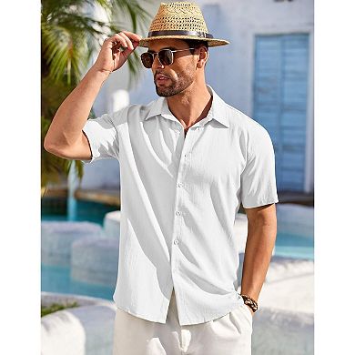 COOFANDY Men' Beach Shirts Short Sleeve Casual Button Down Shirts Cuban Shirts