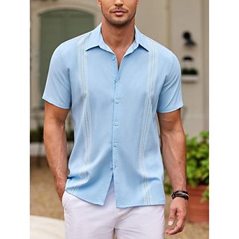 COOFANDY Men' Beach Shirts Short Sleeve Casual Button Down Shirts Cuban Shirts