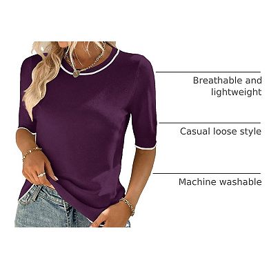 Zeagoo Women's Short Sleeve Crew Neck Sweater Loose Soft Lightweight Casual Pullover Summer Tops