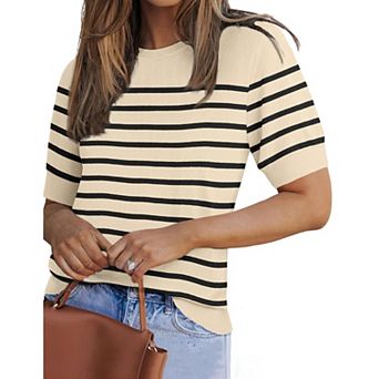 Zeagoo Women's Short Sleeve Crew Neck Sweater Loose Soft Lightweight Casual Pullover Summer Tops