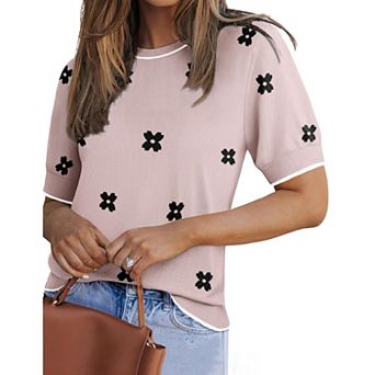 Zeagoo Women's Short Sleeve Crew Neck Sweater Loose Soft Lightweight Casual Pullover Summer Tops
