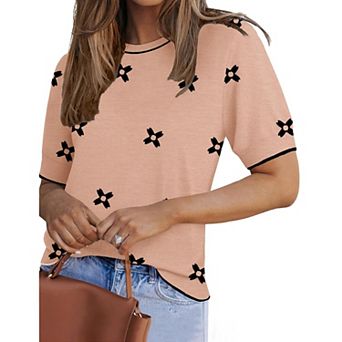 Zeagoo Women's Short Sleeve Crew Neck Sweater Loose Soft Lightweight Casual Pullover Summer Tops