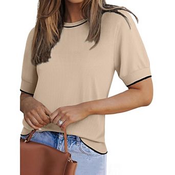Zeagoo Women's Short Sleeve Crew Neck Sweater Loose Soft Lightweight Casual Pullover Summer Tops