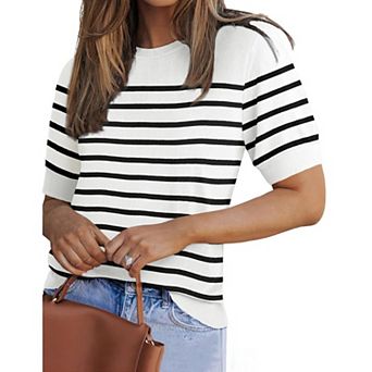 Zeagoo Women's Short Sleeve Crew Neck Sweater Loose Soft Lightweight Casual Pullover Summer Tops