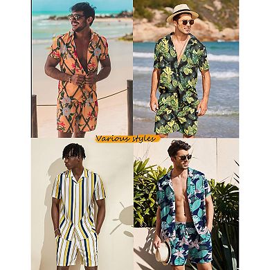 COOFANDY Men' Flower Shirt Hawaiian Matching Sets Casual Button Down Short Sleeve Shirt Two Piece