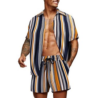 COOFANDY Men' Flower Shirt Hawaiian Matching Sets Casual Button Down Short Sleeve Shirt Two Piece