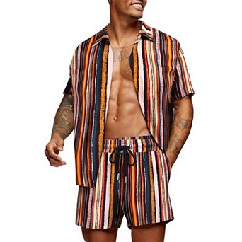 COOFANDY Men' Flower Shirt Hawaiian Matching Sets Casual Button Down Short Sleeve Shirt Two Piece