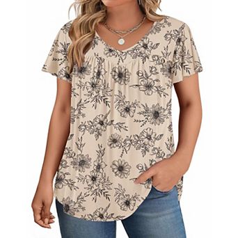 Zeagoo Women's Ruffle Sleeve V Neck Floral Print Tunic Tops Dressy Summer Plus Size Blouses