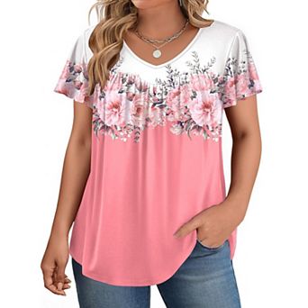 Zeagoo Women's Ruffle Sleeve V Neck Floral Print Tunic Tops Dressy Summer Plus Size Blouses
