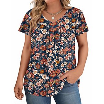 Zeagoo Women's Ruffle Sleeve V Neck Floral Print Tunic Tops Dressy Summer Plus Size Blouses