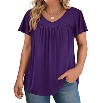 Zeagoo Women's Ruffle Sleeve V Neck Floral Print Tunic Tops Dressy Summer Plus Size Blouses