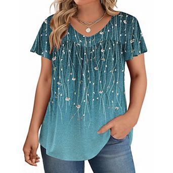 Zeagoo Women's Ruffle Sleeve V Neck Floral Print Tunic Tops Dressy Summer Plus Size Blouses