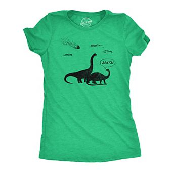 Womens Santa Dinosaurs T Shirt Funny Xmas Dino Meteor Extinction Joke Tee for Ladies