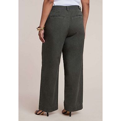 ELOQUII Women's Plus Size Twill Straight Leg Pant