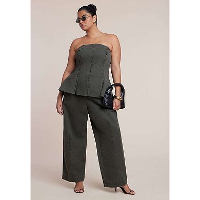 ELOQUII Women's Plus Size Twill Straight Leg Pant