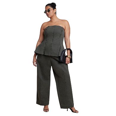 ELOQUII Women's Plus Size Twill Straight Leg Pant