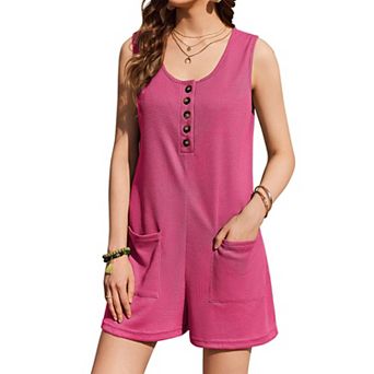 Ekouaer Women's Summer Casual Rompers Waffle Short Overalls Loose Jumpsuit Beach Outfits Travel