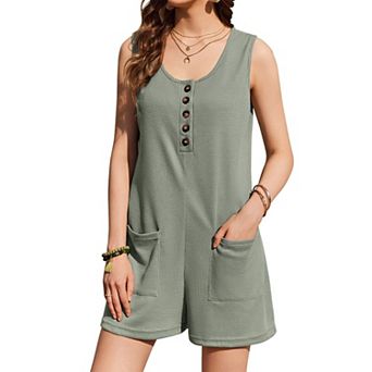 Ekouaer Women's Summer Casual Rompers Waffle Short Overalls Loose Jumpsuit Beach Outfits Travel