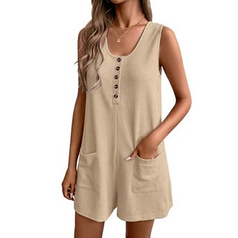 Ekouaer Women's Summer Casual Rompers Waffle Short Overalls Loose Jumpsuit Beach Outfits Travel