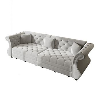 Merax Convertible Velvet Sofa Bed, Chesterfield Flower Tufted Pull Out Sofa Bed with Rolled Arms
