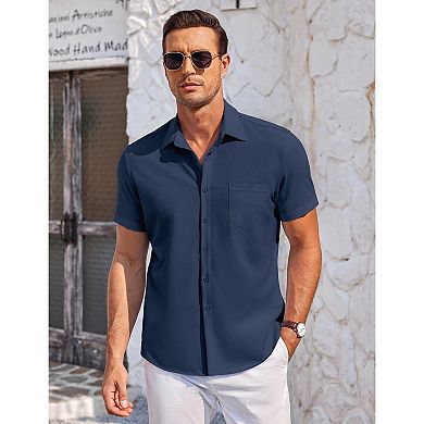 COOFANDY Men' Casual Button Up Shirts Short Sleeve Wrinkle Free No Tuck Vacation Summer Beach