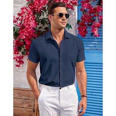 COOFANDY Men' Casual Button Up Shirts Short Sleeve Wrinkle Free No Tuck Vacation Summer Beach
