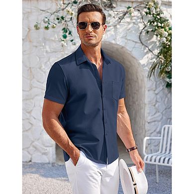 COOFANDY Men' Casual Button Up Shirts Short Sleeve Wrinkle Free No Tuck Vacation Summer Beach