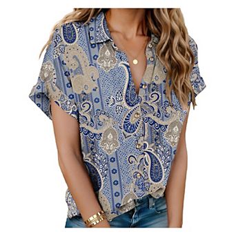 Zeagoo Women's Linen Cotton Short Sleeve Button Down Collared Blouses Casual Summer Tops