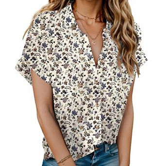 Zeagoo Women's Linen Cotton Short Sleeve Button Down Collared Blouses Casual Summer Tops